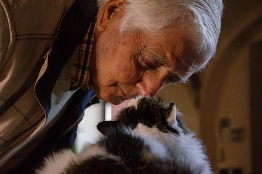 old man with dementia and cat